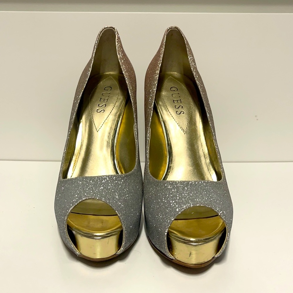 Guess Silver/Gold Platform Peeptoe Heel